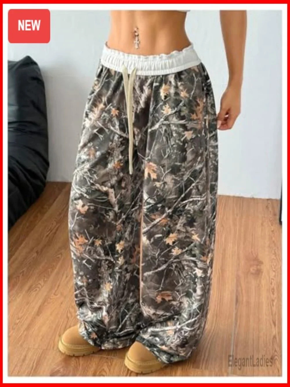 Wide Leg Baggy Sweatpants Drawstring Elastic Waist Y2K Camo Pants